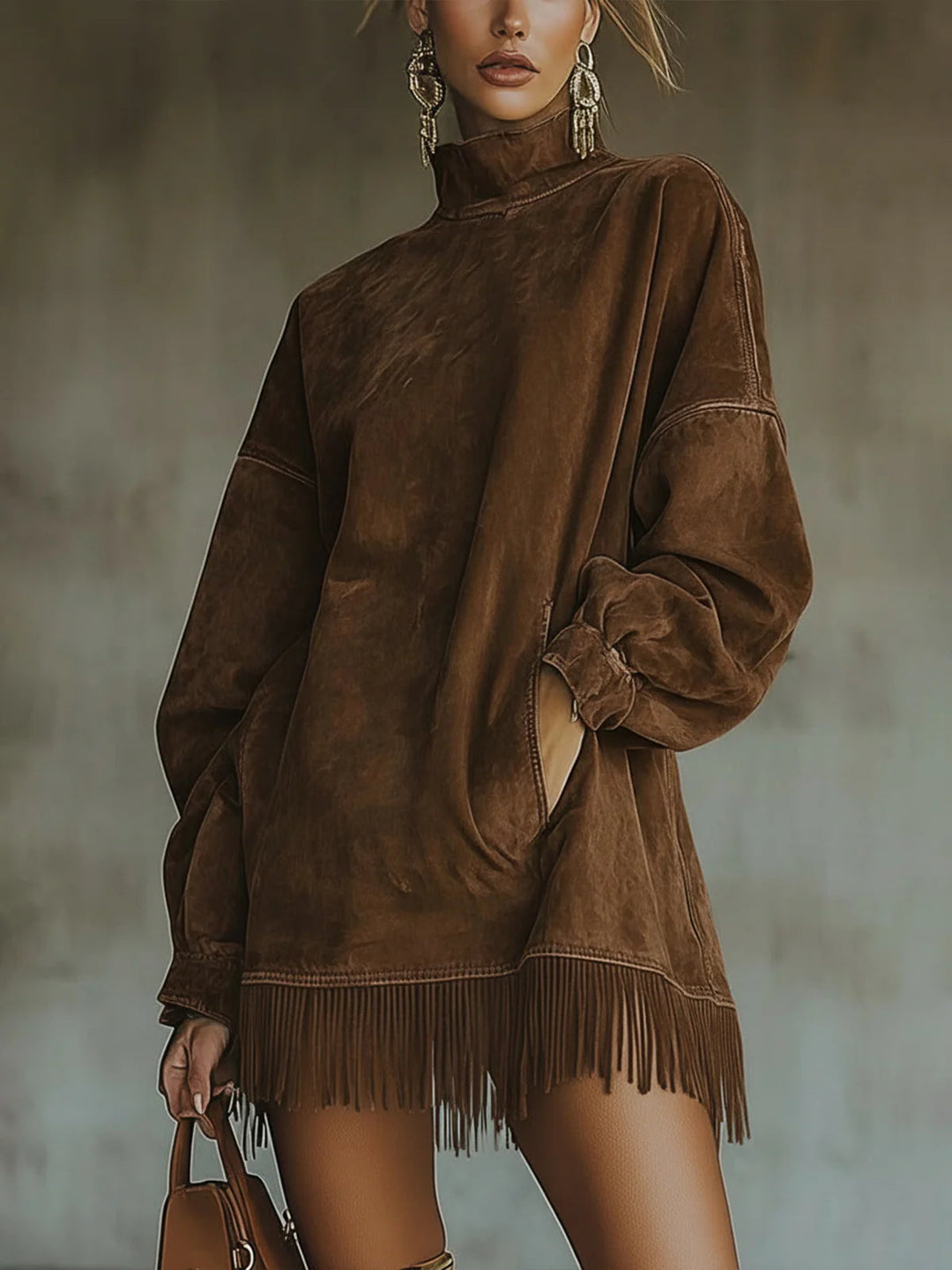 ingrid | Sukienka Suede Frędzle