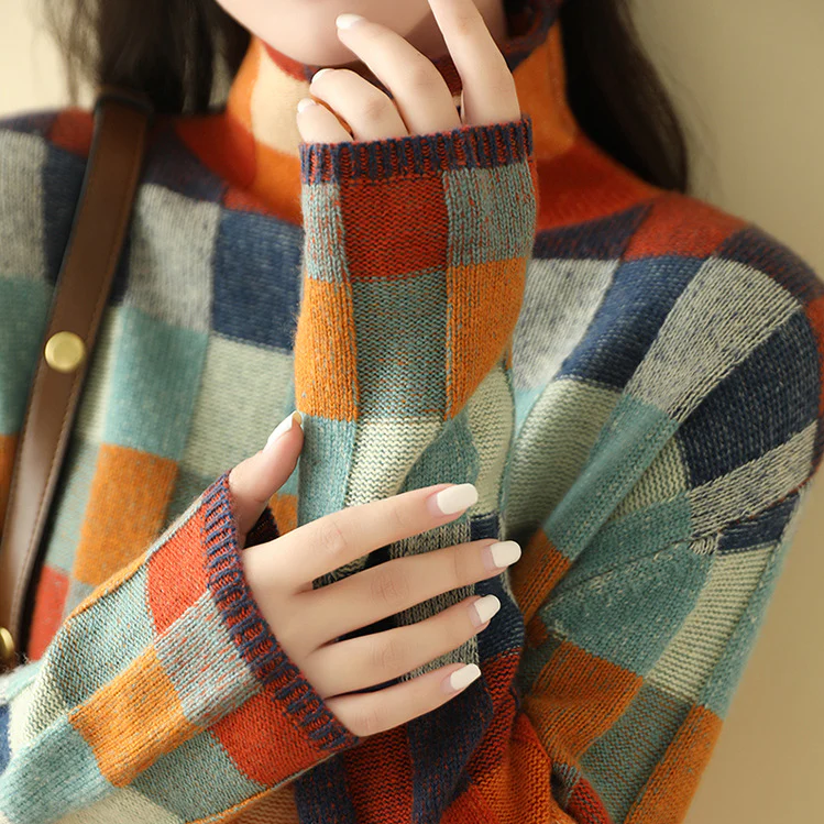 Mabel | Patchwork Sweter z Golfem